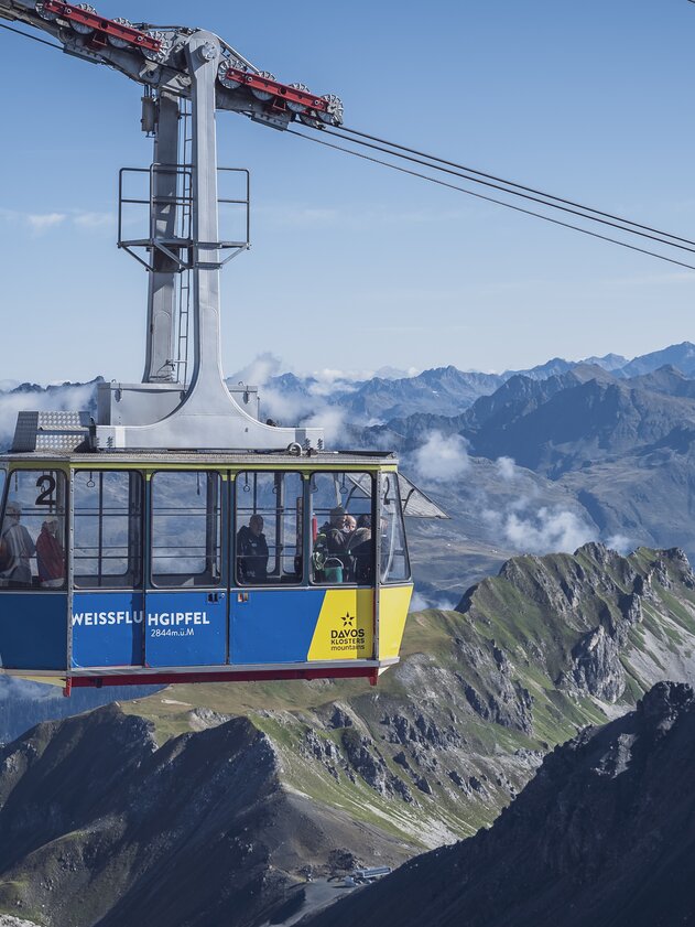 Weissfluh summit gondola | © Davos Klosters Mountains The Weissfluh summit gondola with a view towards the Prättigau. | © Davos Klosters Mountains