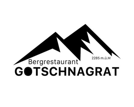 Logo of Gotschnagrat in blue and white adorned by silhouette of the restaurant. | © Davos Klosters Mountains