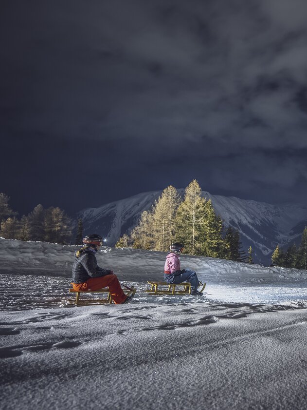 Nachtschlitteln am Rinerhorn | © Davos Klosters Mountains Night sledding on the Rinerhorn | © Davos Klosters Mountains