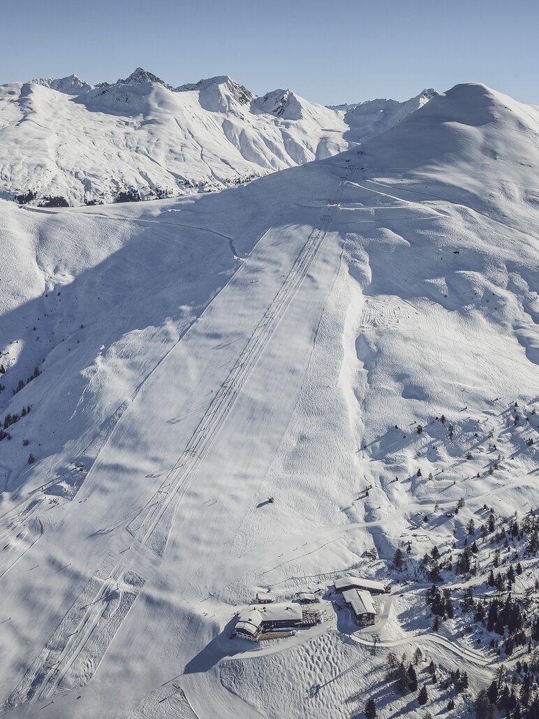 Drohnenaufnahme des Skigebiet Rinerhorn. | © Davos Klosters Mountains